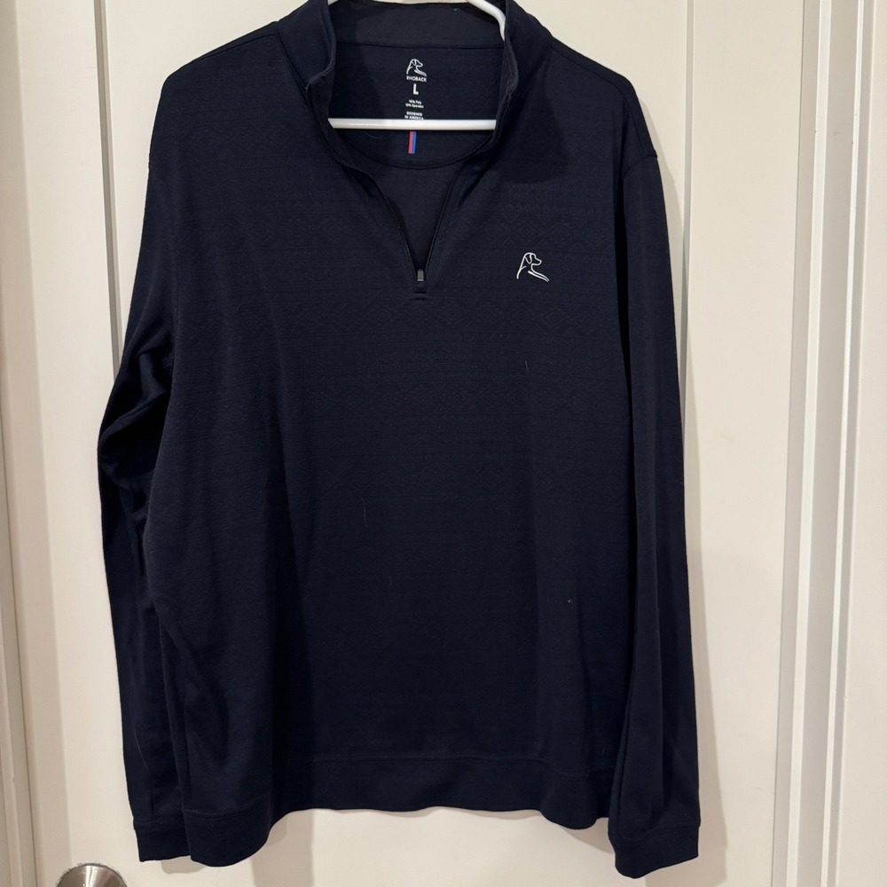 Rhoback Mens Navy Blue Performance Quarter Zip Pullover Textured Size Large